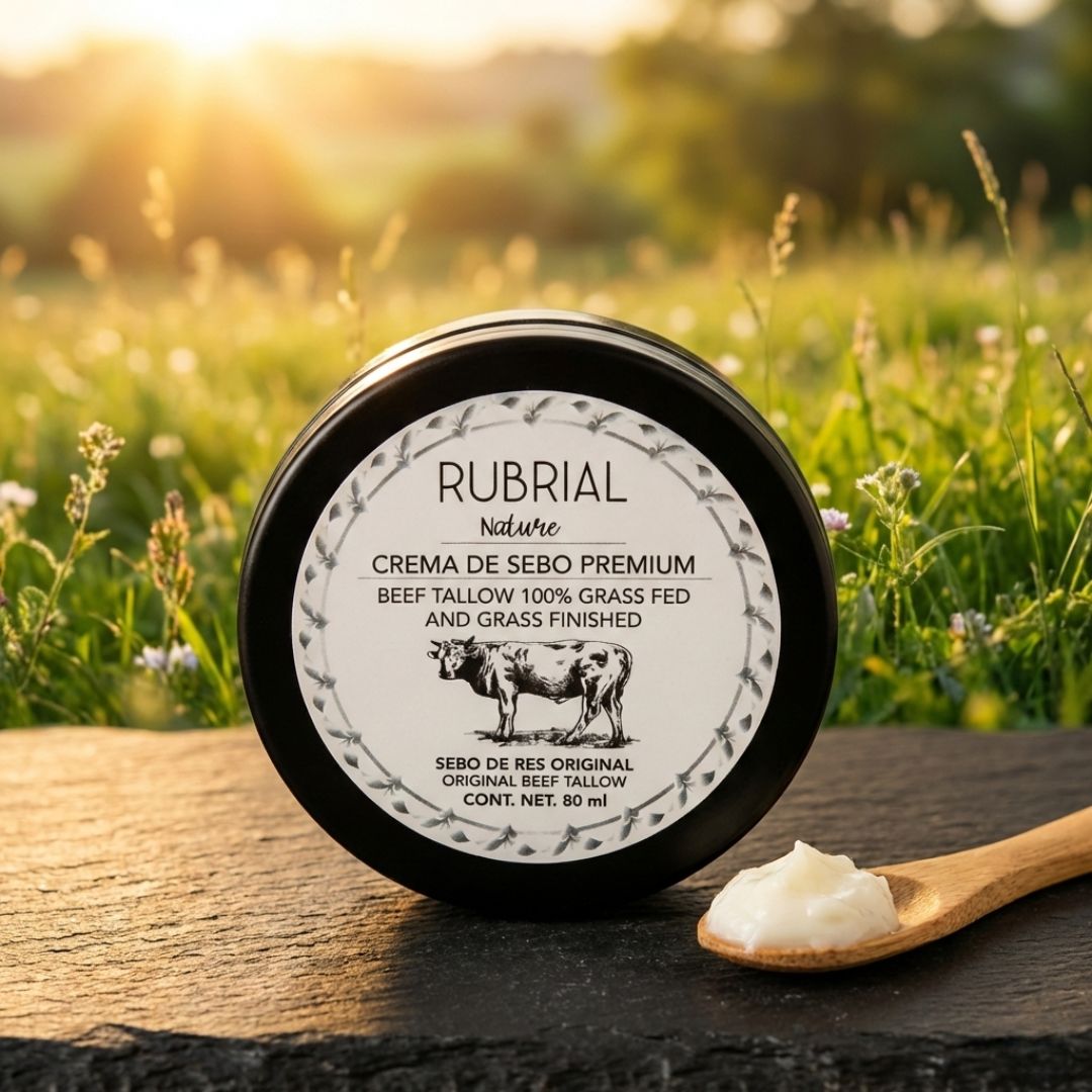Crema de Sebo de Res (Tallow) con Tepezcohuite y Rosa Mosqueta - Hidratante Regeneradora Piel Seca o Sensible - 80ml - Rubrial