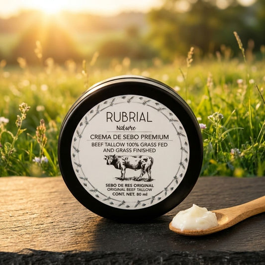 Crema de Sebo de Res (Tallow) con Tepezcohuite y Rosa Mosqueta - Hidratante Regeneradora Piel Seca o Sensible - 80ml - Rubrial